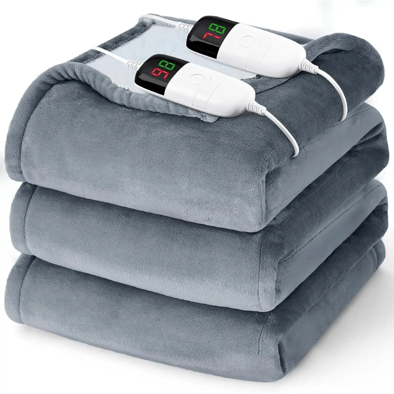 Heated Electric Blanket Queen Size 84" x 90" with Dual Control, 10 Heating Levels & 8 Hours Auto Off, Soft Warm Flannel Blanket, Christmas Birthday Gifts for Senior Grandma