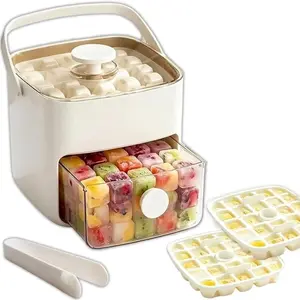 48-Cube Ice Cube Tray, Ice Mold with Press-Down Lid, Dual-Layer Portable Design, Durable Plastic, Desktop Ice Maker, Ideal for Summer Drinks