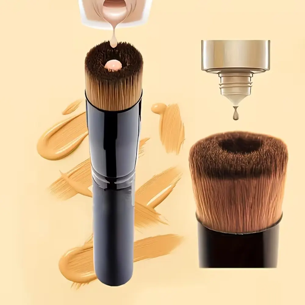 Flawless Flat Head Makeup Brush - Nylon Bristles with Pushing Function, Tapping, Concealer & Smooth Coverage - Suitable for Liquid, Paste, Powder Makeup