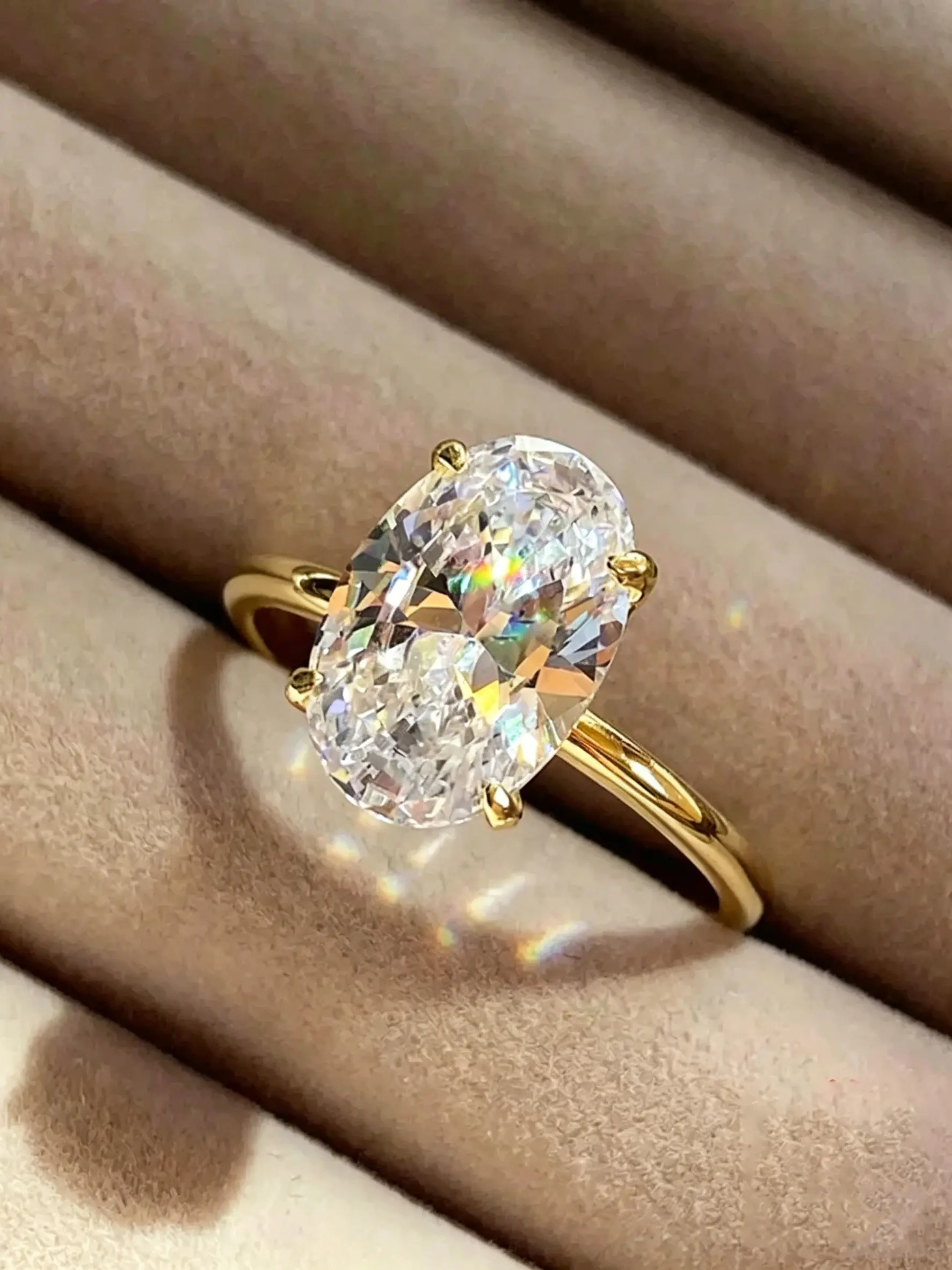 Oval Cut CZ Engagement Ring for Women, 18K Gold Plated Simulated Diamond Promise Ring, Hypoallergenic Solitaire Wedding Band, Bridal Jewelry for Brides, Romantic Proposal & Anniversary Gift, Timeless Aesthetic Jewelry for Women