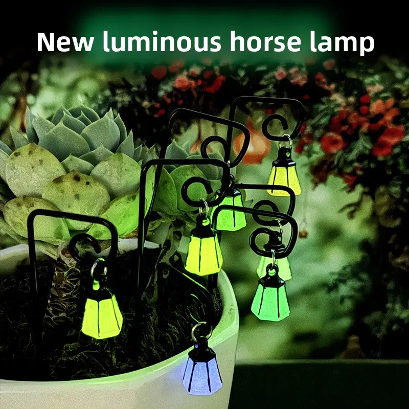 Luminous Mini Horse Lantern Flower Pot Decor, Micro Landscape Moss Ornament Plug, Halloween Mini Glowing Lamp Fairy Garden Scene Decorations