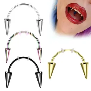 1PC Stainless Steel C Rod Devil Vampire Fangs Tooth Smiley Piercing Punk Labret Ear Piercing Earrings 2022 Trend Body Jewelry
