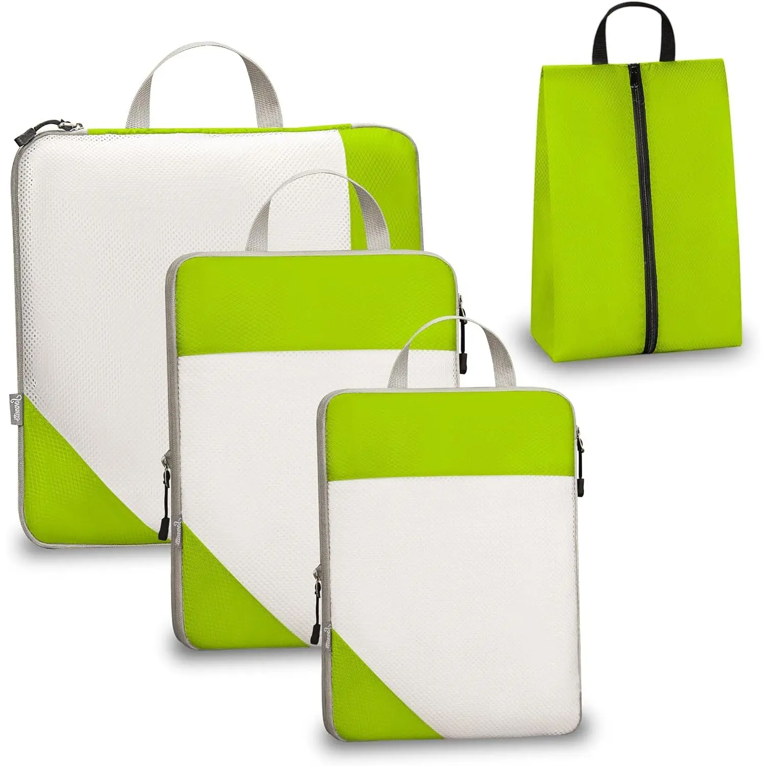 Compression Travel Packing Cubes with White Mesh, Green, 4 count |  fabric and See-Through Mesh, Space-Saving Compression Organizer for Travel and Daily Clothes Storage