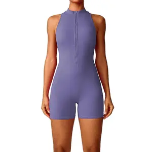 High-intensity exercise back-shaping yoga jumpsuit with zipper, seamless tight-fitting short jumpsuit, women's fitness wear