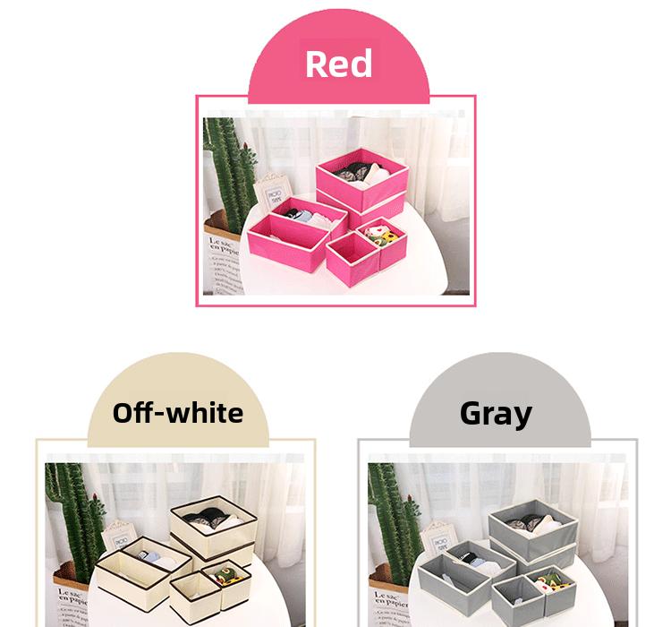Coverless underwear grid fabric desktop bra, panty, and sock storage box wardrobe drawer-style organizer six-piece set