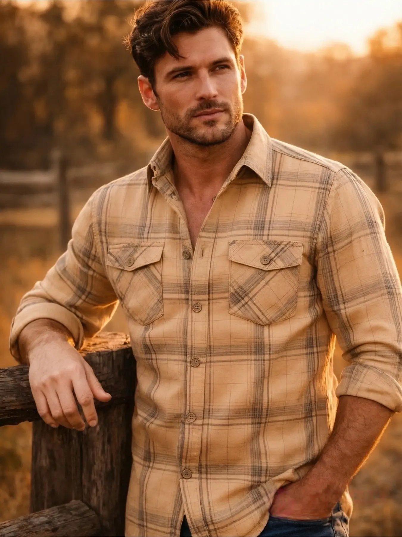 Men's Vintage Plaid Flannel Shirt, Long Sleeve Fitted Blouse, Anti-Wrinkle Durable, Casual All-Season Wear, Perfect for Outdoor & Daily Use