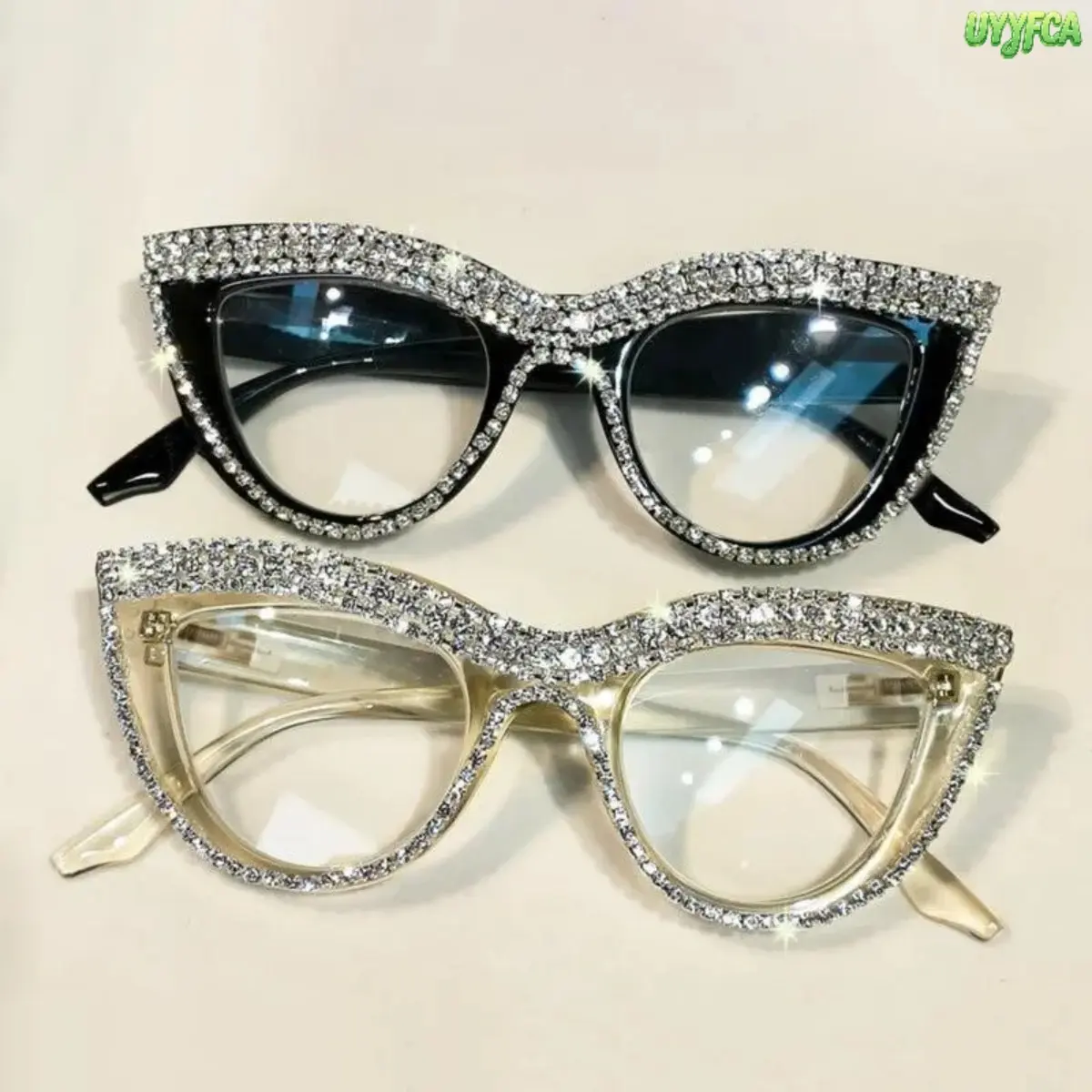 2026 New Women Rhinestone Cat‑Eye Eyeglasses, Sparkling Crystal Full‑Frame Anti‑Blue Light Glasses With Spring Hinge, Fashion Decorative Eyewear For Office, Daily Commute And Photo Shoots,Summervibes