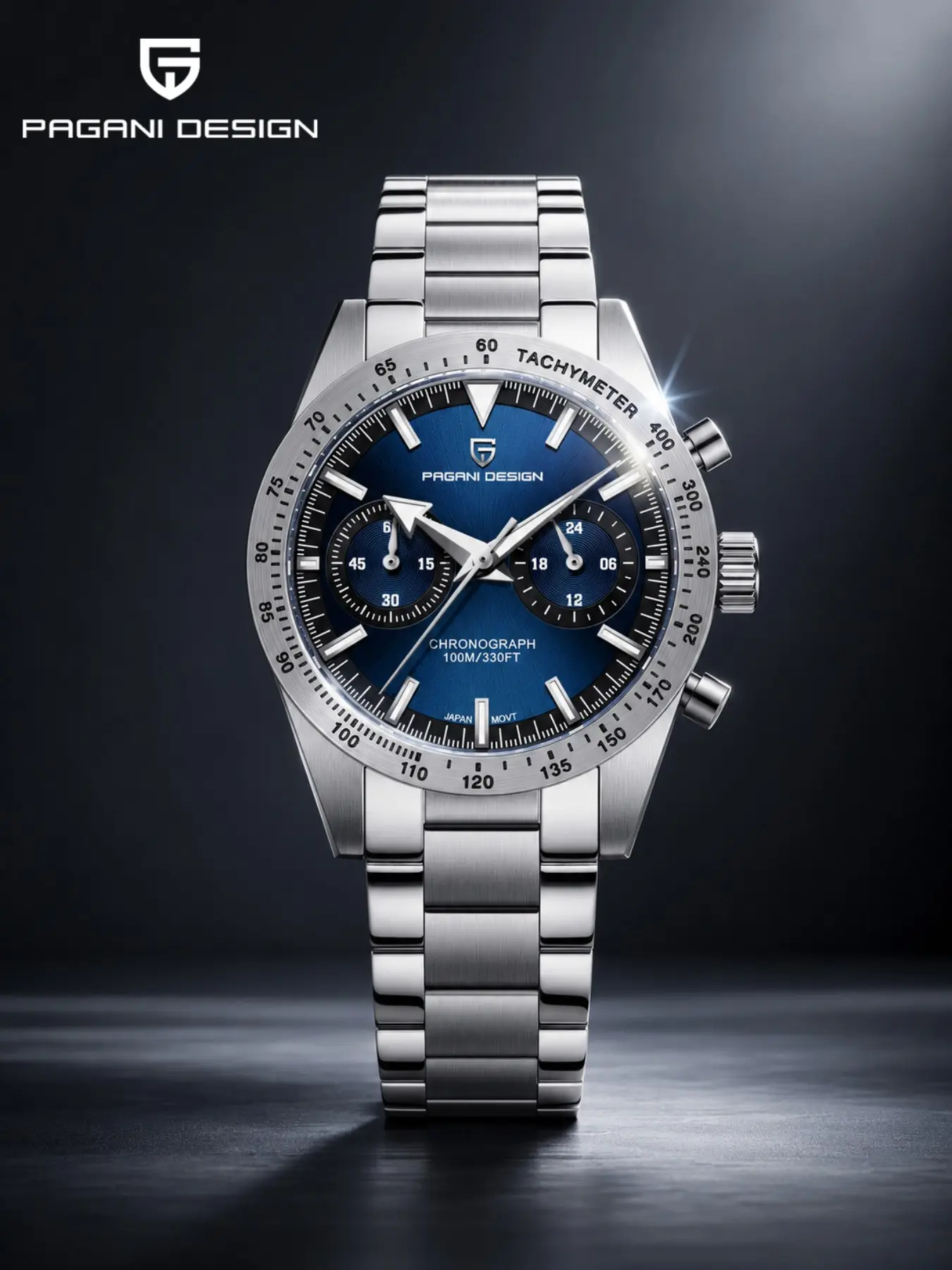 PAGANI DESIGN 2026 New PD-1766 Men’s Retro Racing Chronograph Watch, Japan TMI VK64 Meca-Quartz Movement, AR Sapphire Crystal, 100M Waterproof Stainless Steel Sports Watch