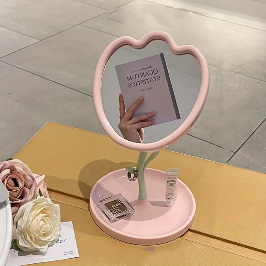 1pc Flower-Shaped Desktop Makeup Mirror, Modern Stand-Up Tabletop Vanity Beauty Mirror, Dorm Desk Cosmetic Mirror, Framed Style