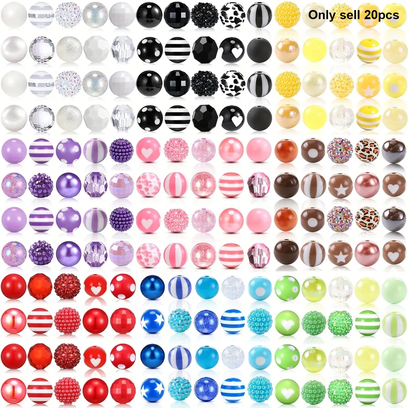 20pcs Vibrant Chunky Bubblegum Beads, Large Glossy Acrylic Rhinestone Pearls, DIY Crafts, Jewelry Making, Keychains, Pen Decorations, Charms