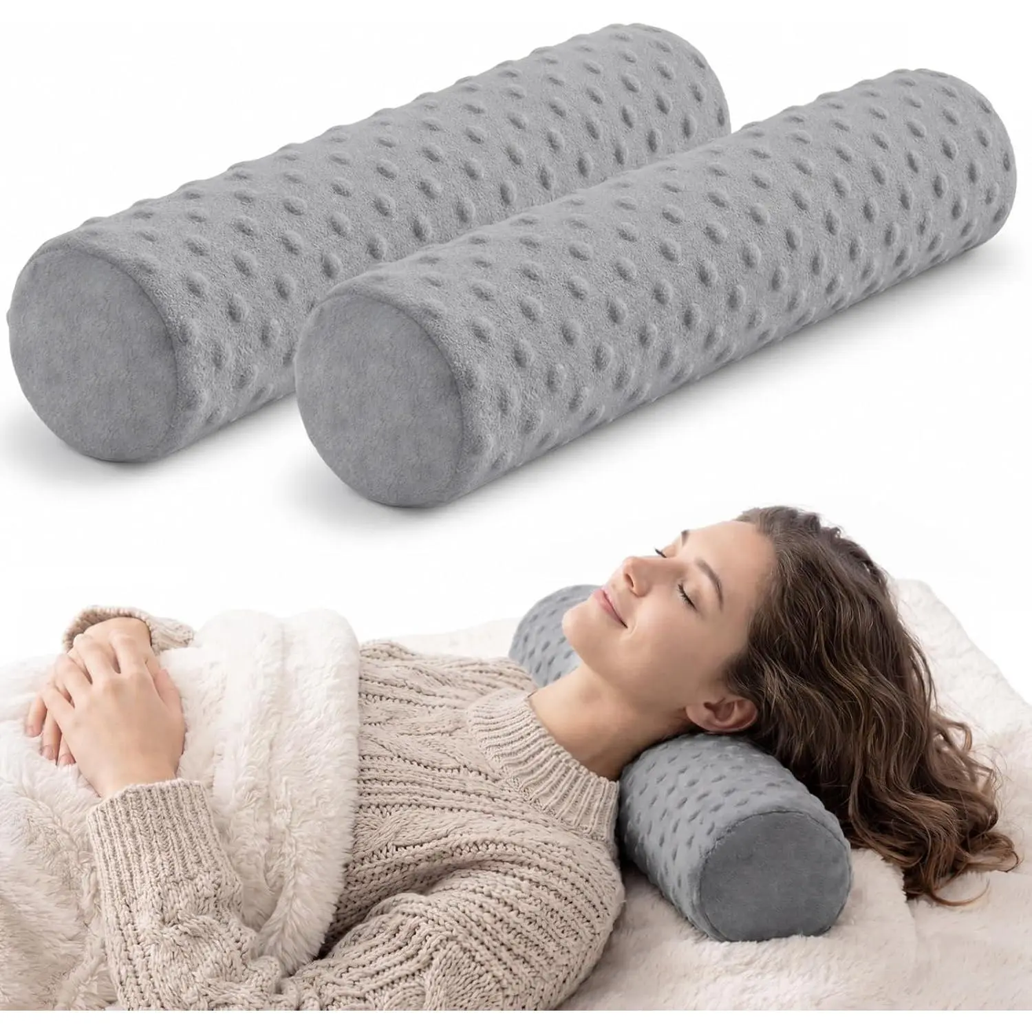 Cylindrical Cervical Neck Pillow for Pain Relief, Memory Foam 18" x 4" Round Pillow with Removable Washable Cover, Cylinder Bolster for Cervical Support, Sleeping, Travel, Home, Office