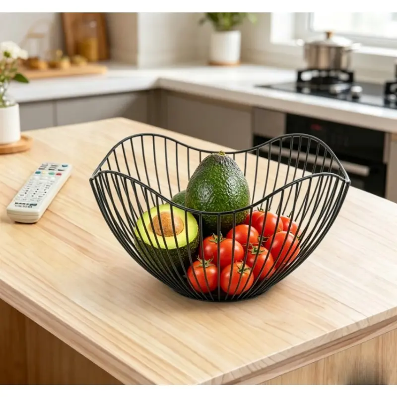 Fruit Basket for Kitchen Counter, Black Fruit Bowl for Kitchen Counter, Fruit Holder Stand Storage Baskets for Countertop, Home Decor, Table Centerpieces, Vegetable Bowls for Fruits, Veggies, Snacks (Curve Black)