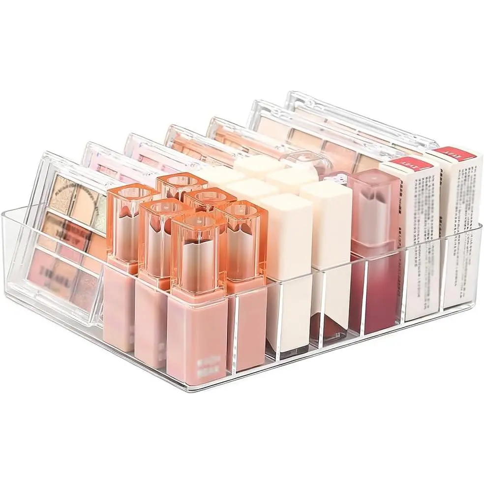 Makeup Organizer for Eyeshadow  and Lipstick Organizer | 7 Section Divided,   Organizer  Countertop & Drawer Display Cases For Highlighter, Blushes, Lipstick