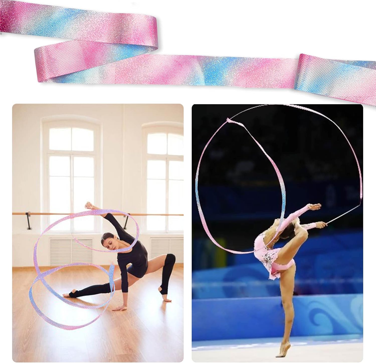 2pcs 78.7inch Gymnastic Ribbon Sparkling Dance Ribbon Twirling Baton Long Ribbon Streamers Rhythmic Gymnastics for Kids Artistic Dancing Training Party Favors with Ribbon Dancer Wand