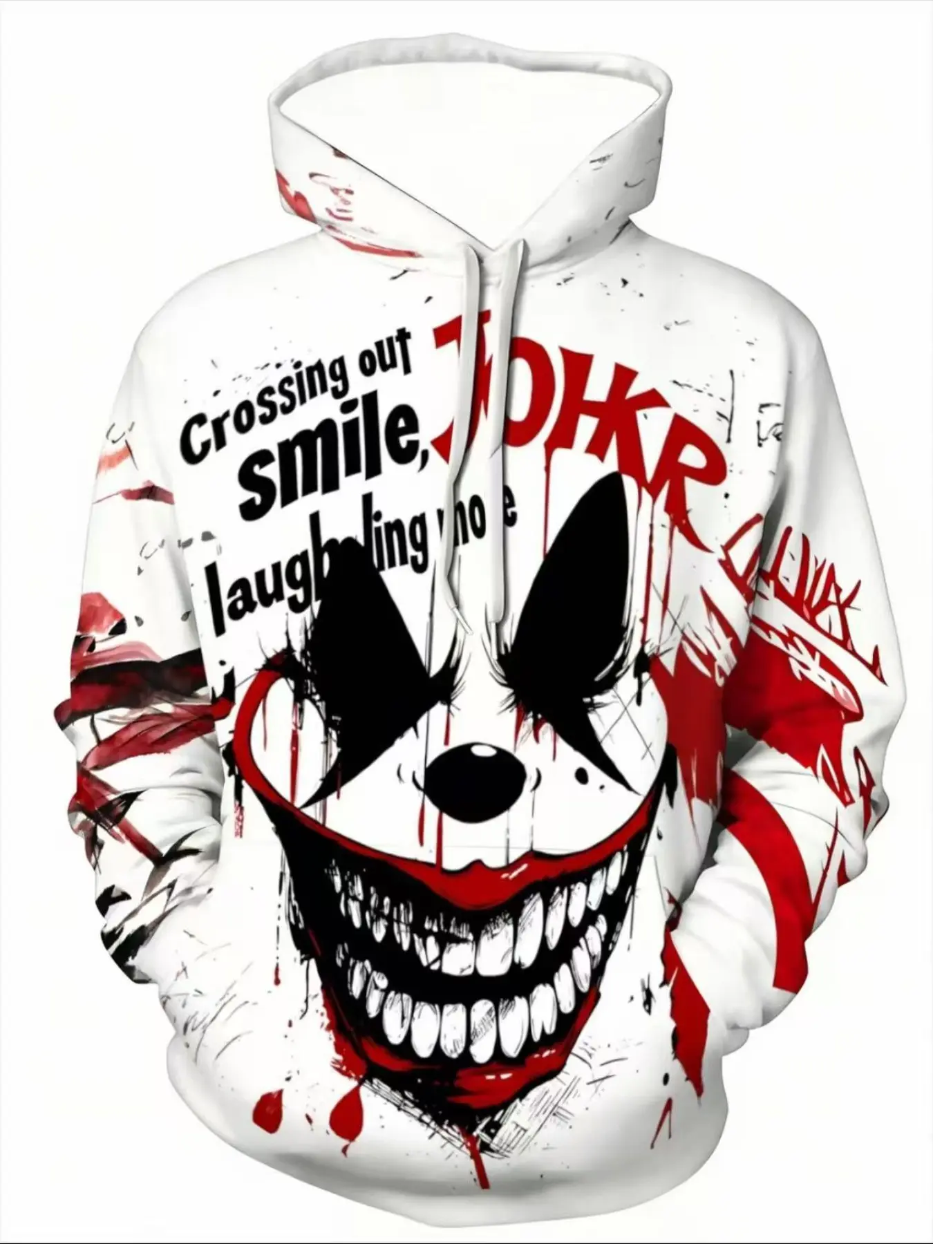 American horror clown print hooded sweatshirt, high street style unique personality loose fitting pullover, all season casual long sleeved top, versatile for daily use, Halloween gift