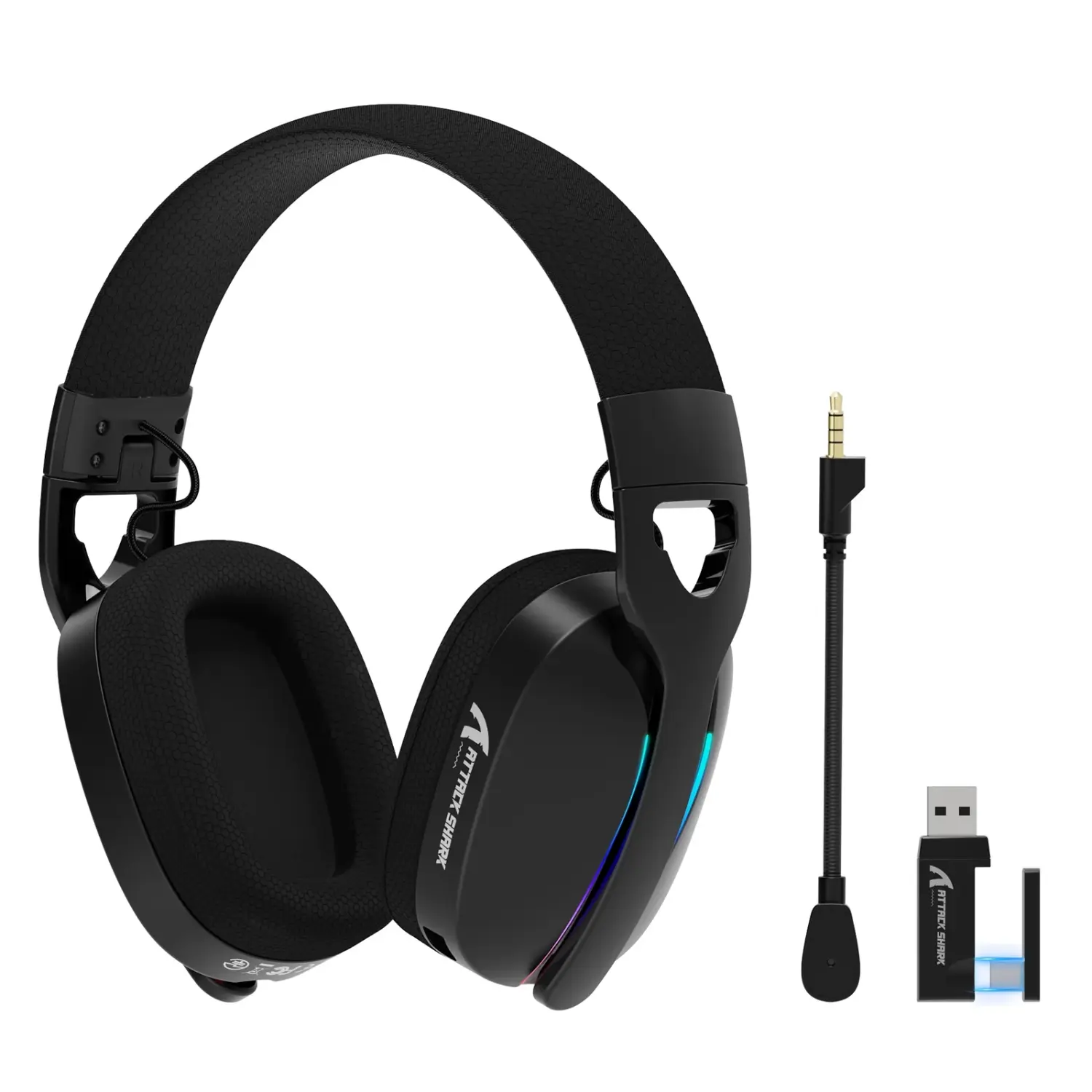 Attack Shark L90 Ultralight RGB Wireless Gaming Headset with Plug-in Microphone,B T 5.3/2.4G/USB, Noise Cancelling with Detachable Microphone,HiFi Stereo,Foldable,Customize via Software for Laptop/Cellphone/PS4/PS5/PC/Xbox, Computer Headset