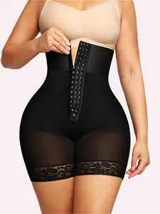 1 piece of high waisted black lace compression faja - women's hip lifting shapewear, elastic shapewear, abdominal compression, mesh fabric, medium support, no padding