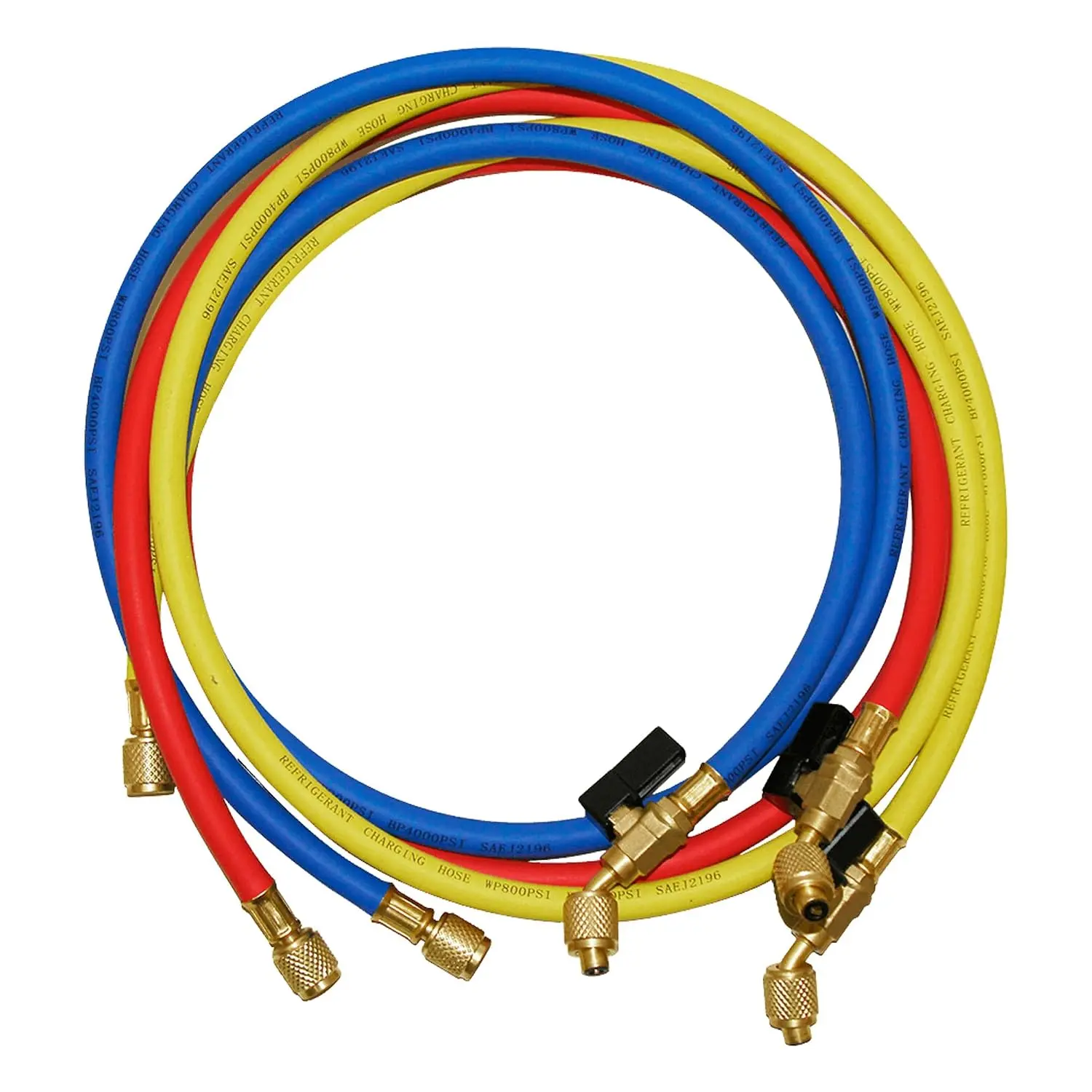 NH5SC Refrigerant Hoses | 1/4" HVAC  Hoses with Ball Valve | Suitable for R410A, R134a, R-22 and Other Refrigerants | 5  Long | 3-Color Hose Kit | 1 Year Warranty