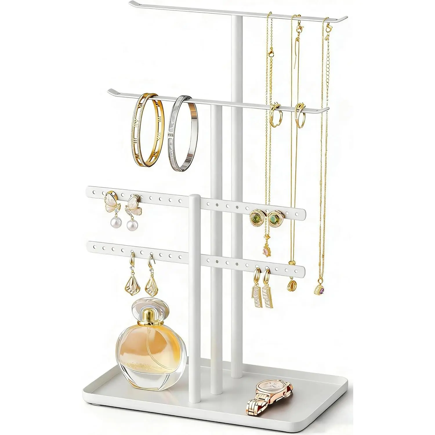 White  Stand Holder Organizer: 12.5" Sturdy Hanger for 80 count , Jewlery Tower for Display Necklace, Earring, Bracelet, Watch