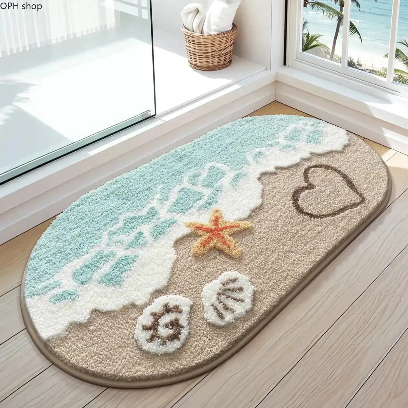 Soft Absorbent Starfish Shell Bathroom Rug - Non-Slip, Quick-Dry, Coastal Touch Decor with Charming Designs for Sea Beach Bathroom, Kitchen, Entryway