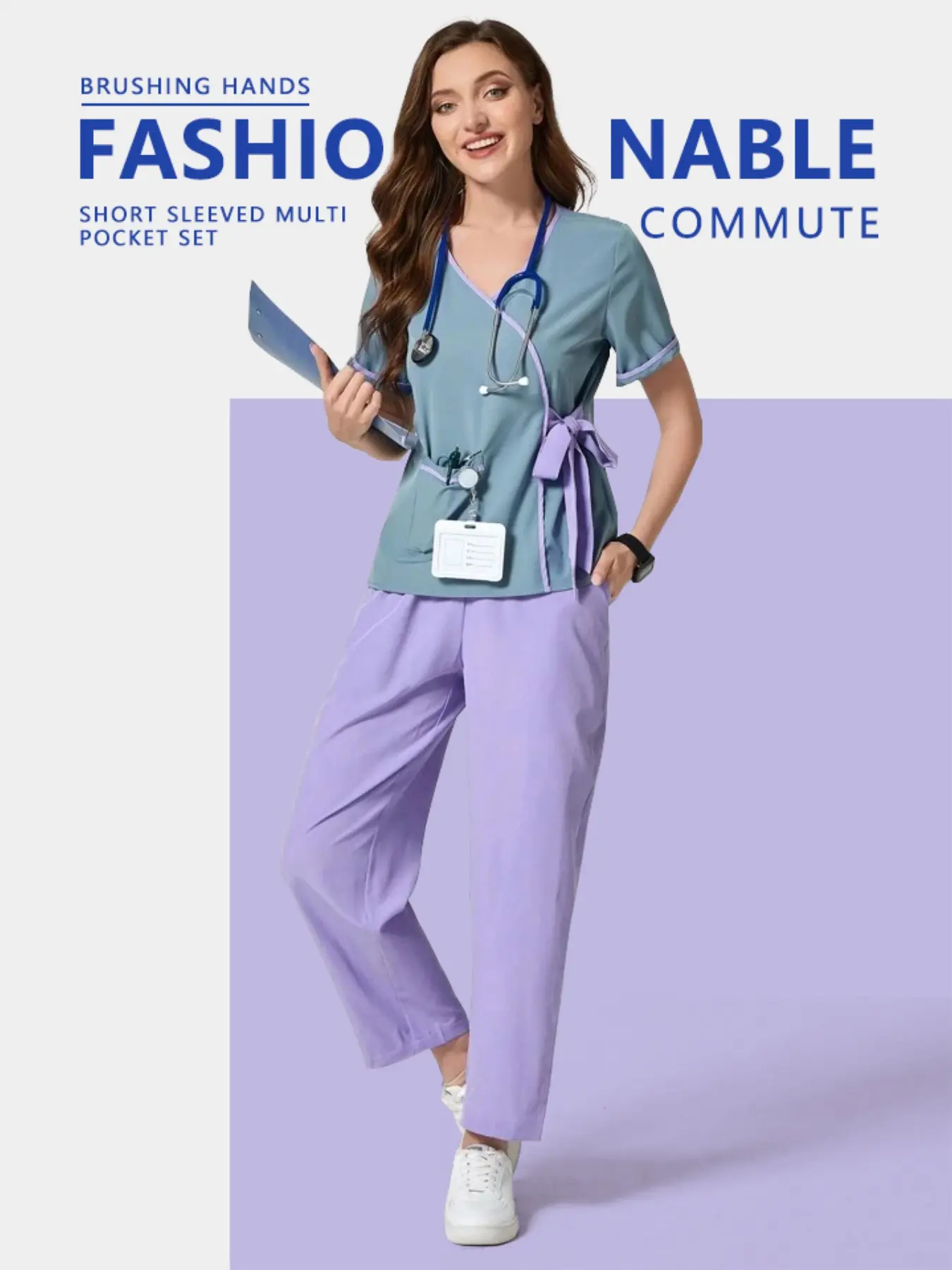 Women's V-Neck Multi-Pocket Short Sleeve Set, Spring Summer Fashion Chic Office Style Minimalist Office Style Professional Commute Workwear, Elegant Workwear Set, Comfortable Casual Two-Piece