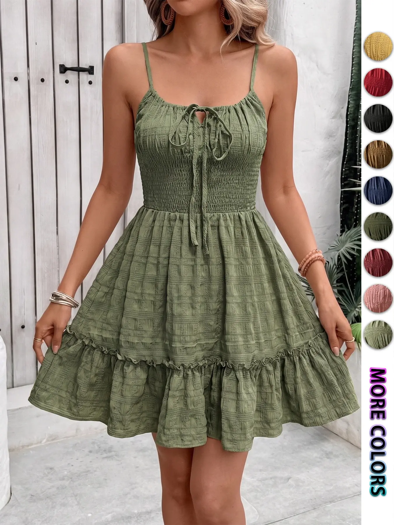 Summer Elegant Sleeveless Women Dress, Plain Color Halter Neck, Adjustable Drawstring Waist, A-Line Vacation Dress, Multiple Colors Available