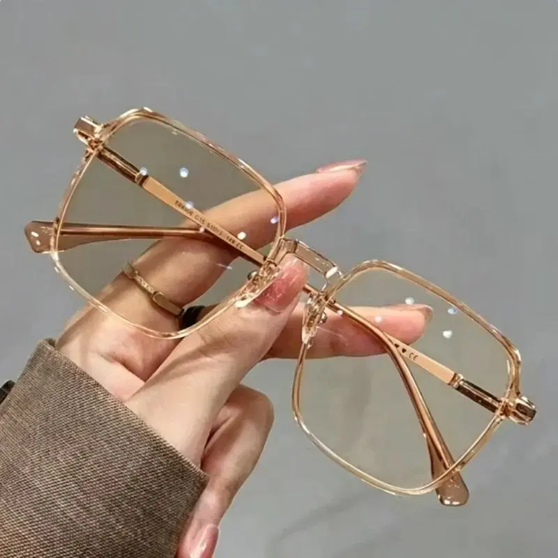 Photochromic Anti Radiation Glasses Metal Eyeglass For Woman Men Large Frame Eye Protection Eyewear Chameleon Sunglasses