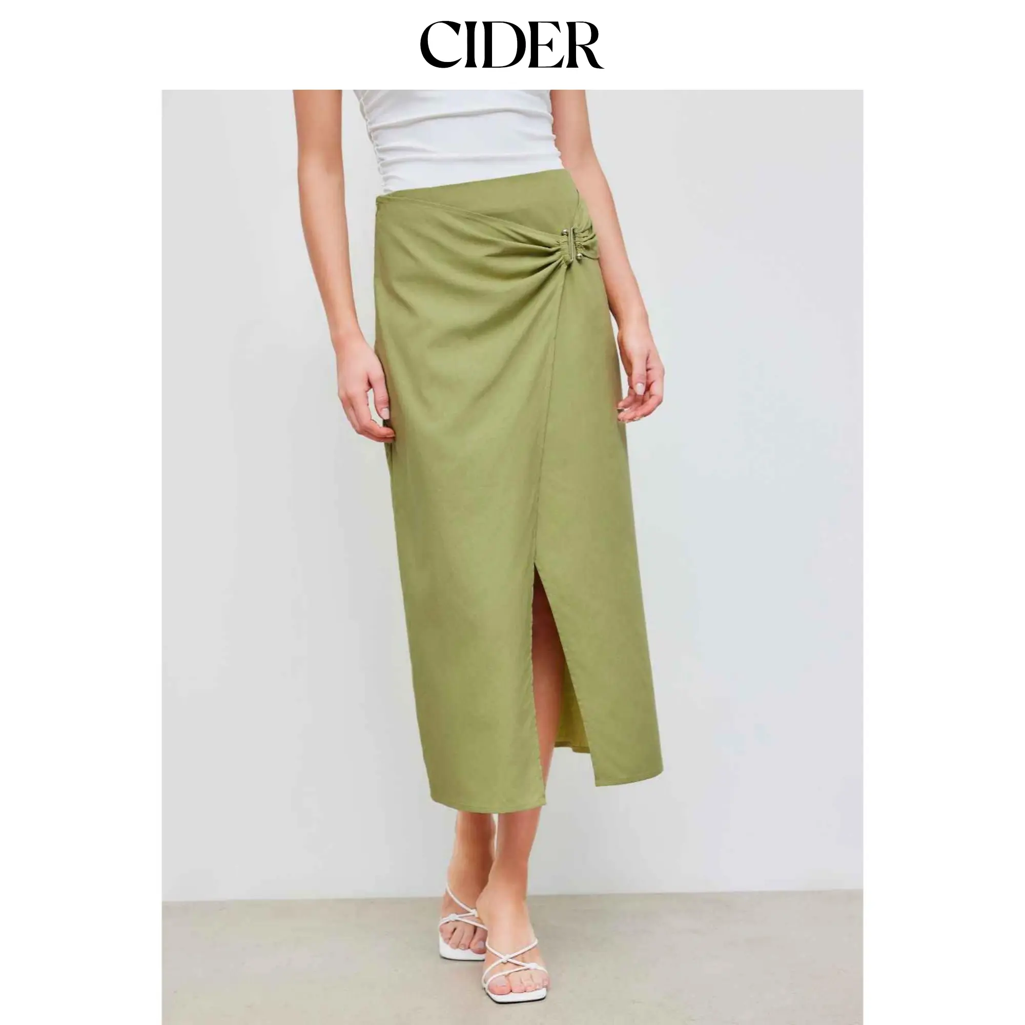 Cider [size 2-10] Cotton-blend Mid Rise Solid Pierced Split Maxi Skirt