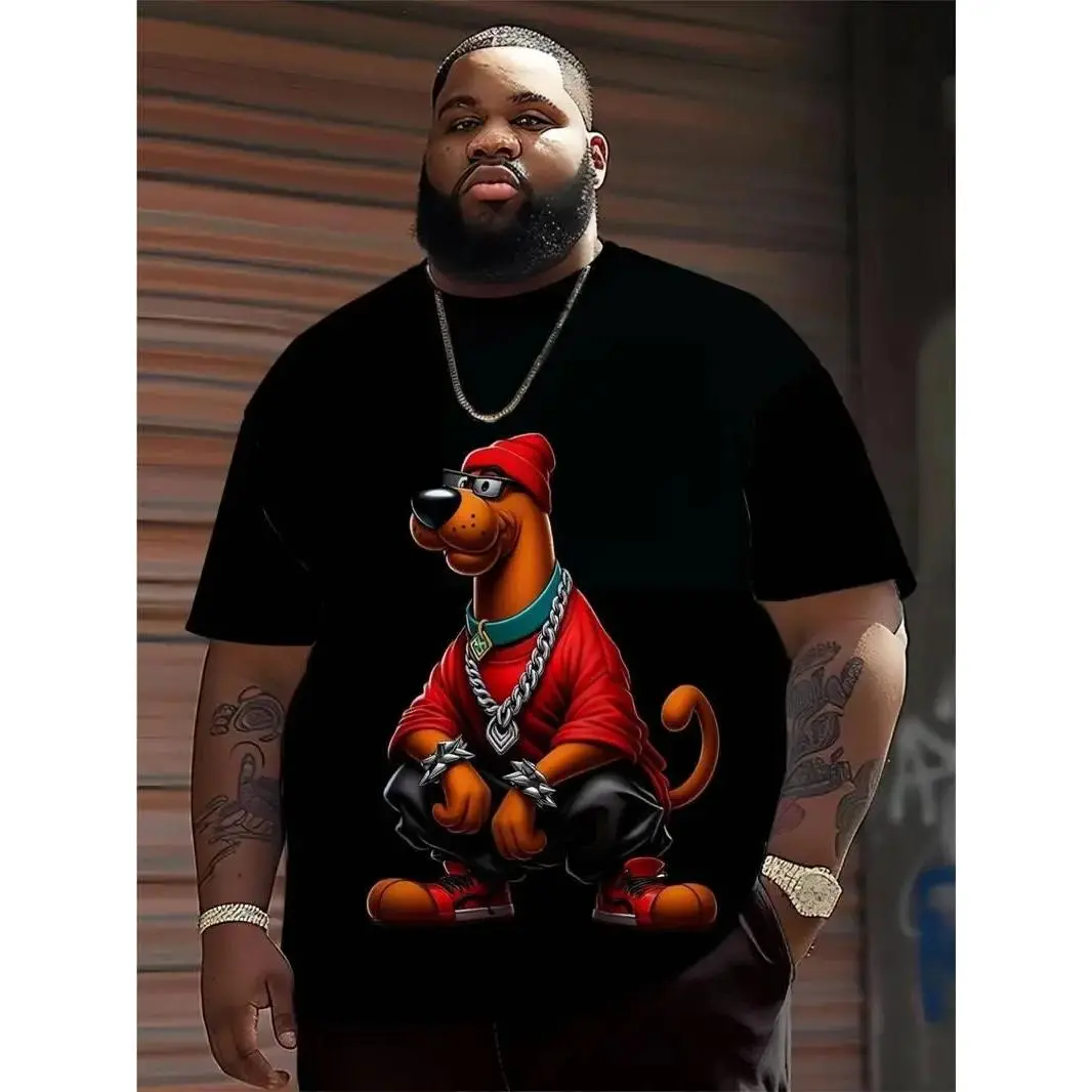 Men's Plus Size Short-Sleeve Oversized Streetwear Tee, Smooth Seamless Soft Menswear with Hip-Hop Cartoon Animal Graphics & Urban Style (Sports & Outdoor Sports Top), Shortsleeve