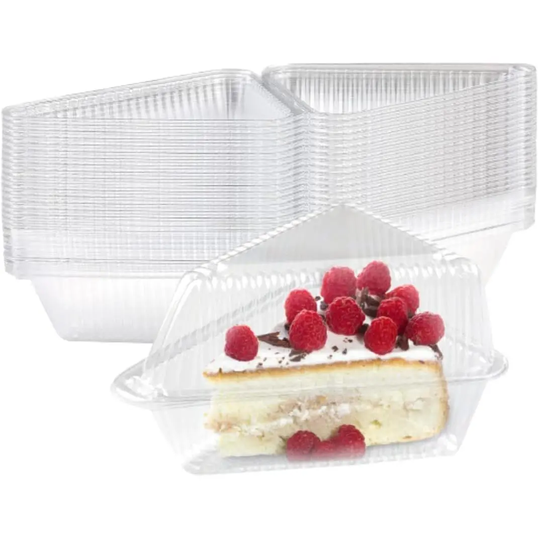 50 count Cake Slice Containers with Lid, Single Clear Plastic Individual Carrier Transparent Disposable Triangle Boxes for Cheesecake, Flan, Cupcake, Dessert Pie Slice - Take Out, Mini Desechables