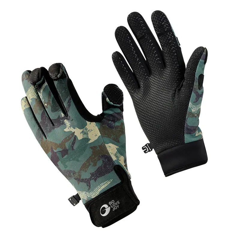 Autumn and winter fishing gloves, outdoor fishing non-slip, wear-resistant, fleece-lined, warm, fingerless gloves