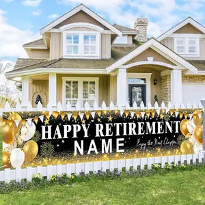 Happy  Banner, Personalized Retire Banner With Letter Stickers for Custom Name, Happy  Party Decorations for Men and Women, Size 20'' X 99'' ()