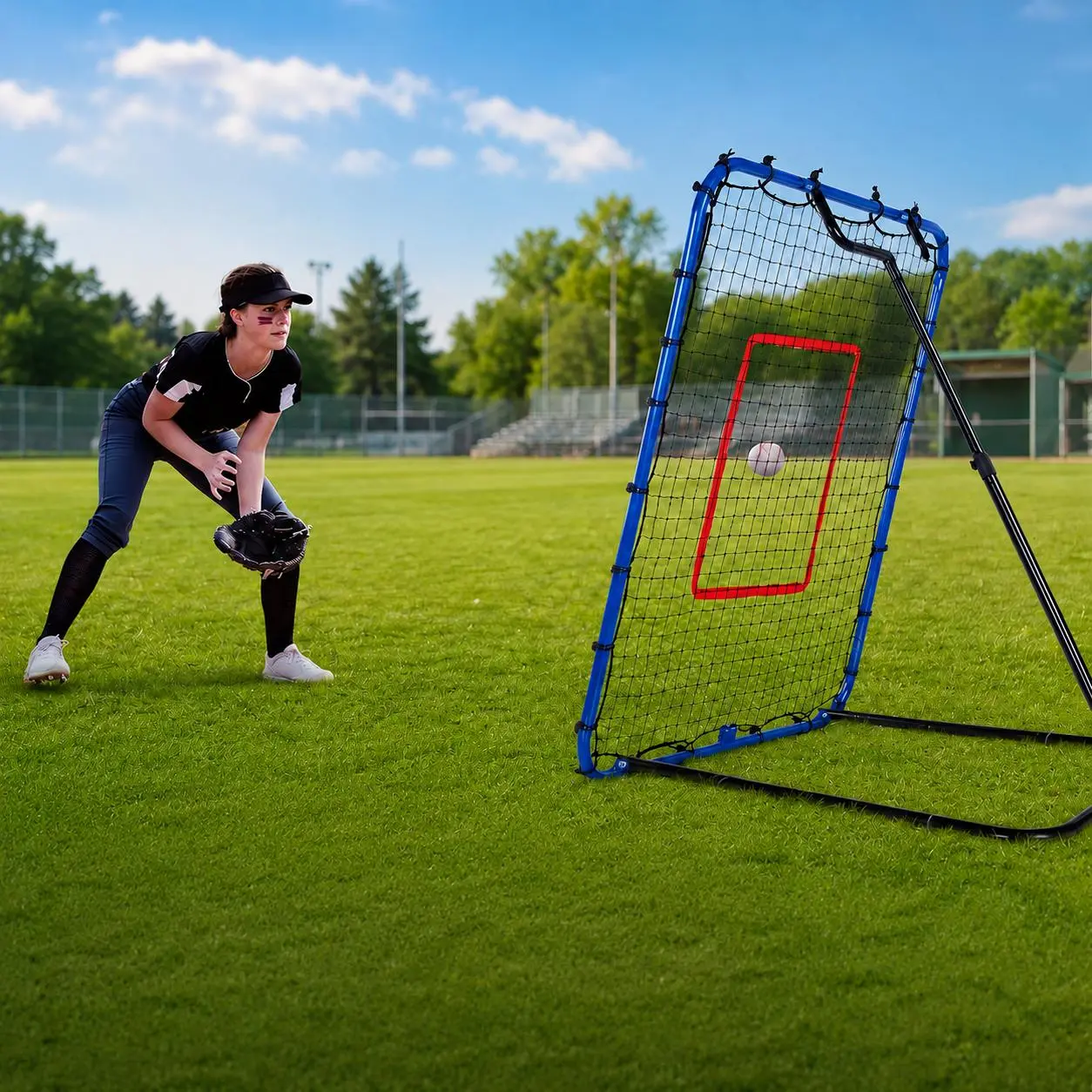 7 x 4 FT Volleyball Rebounder Net with Travel Bag, Multi-Sport Adjustable Angle Backboard Training Net for Volleyball, Basketball & Ball Practice, Portable Rebound Trainer for Home, Gym, Backyard and Outdoor Drills