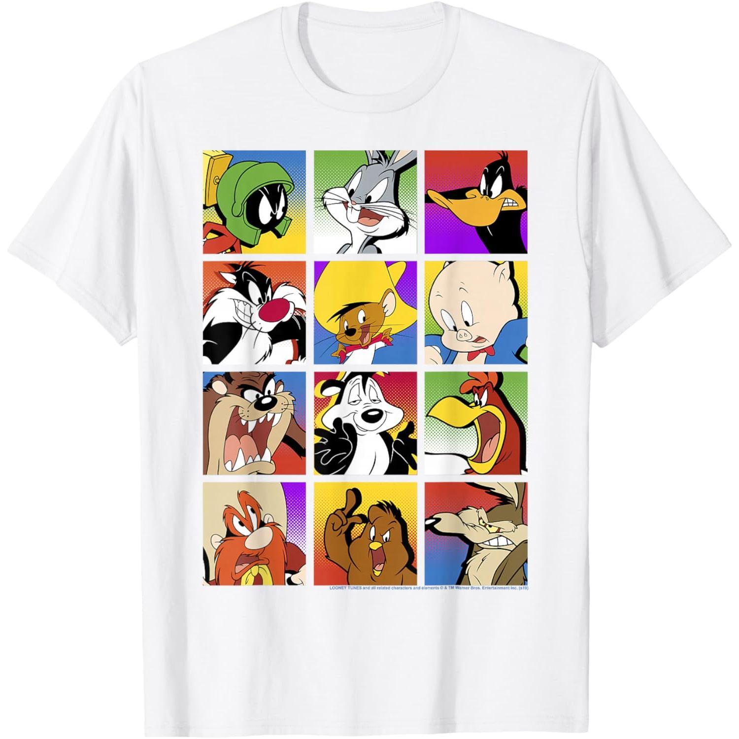 Looney Tunes Casual Crewneck T-Shirt - Short-Sleeve, Classic Cartoon Group Shot Graphic, Box-Up Cut, Sports Top for M/3XL/4XL, Men's/Women's Clothing for Cartoon Fans