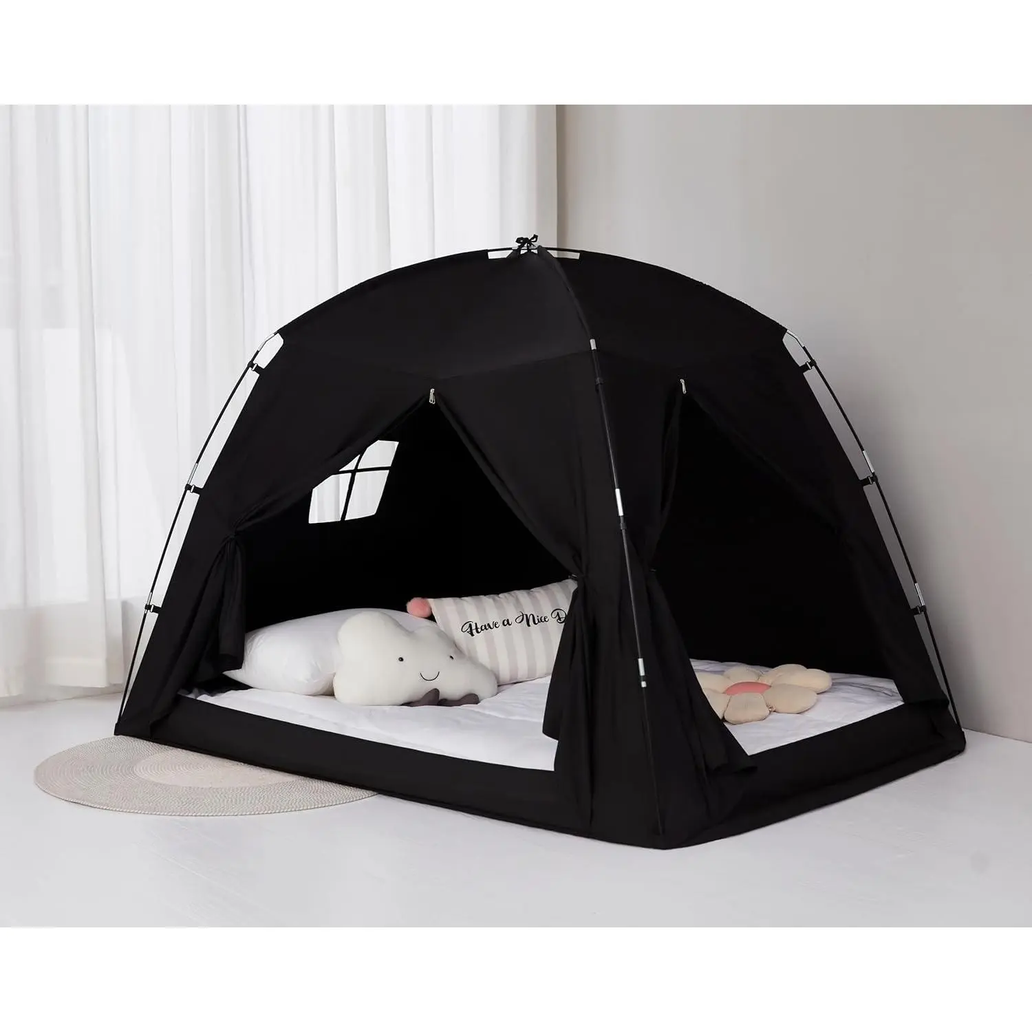 Bed Tent Bed Privacy Sleeping on Bed Breathable Tents Blackout Tent(Black,Twin)