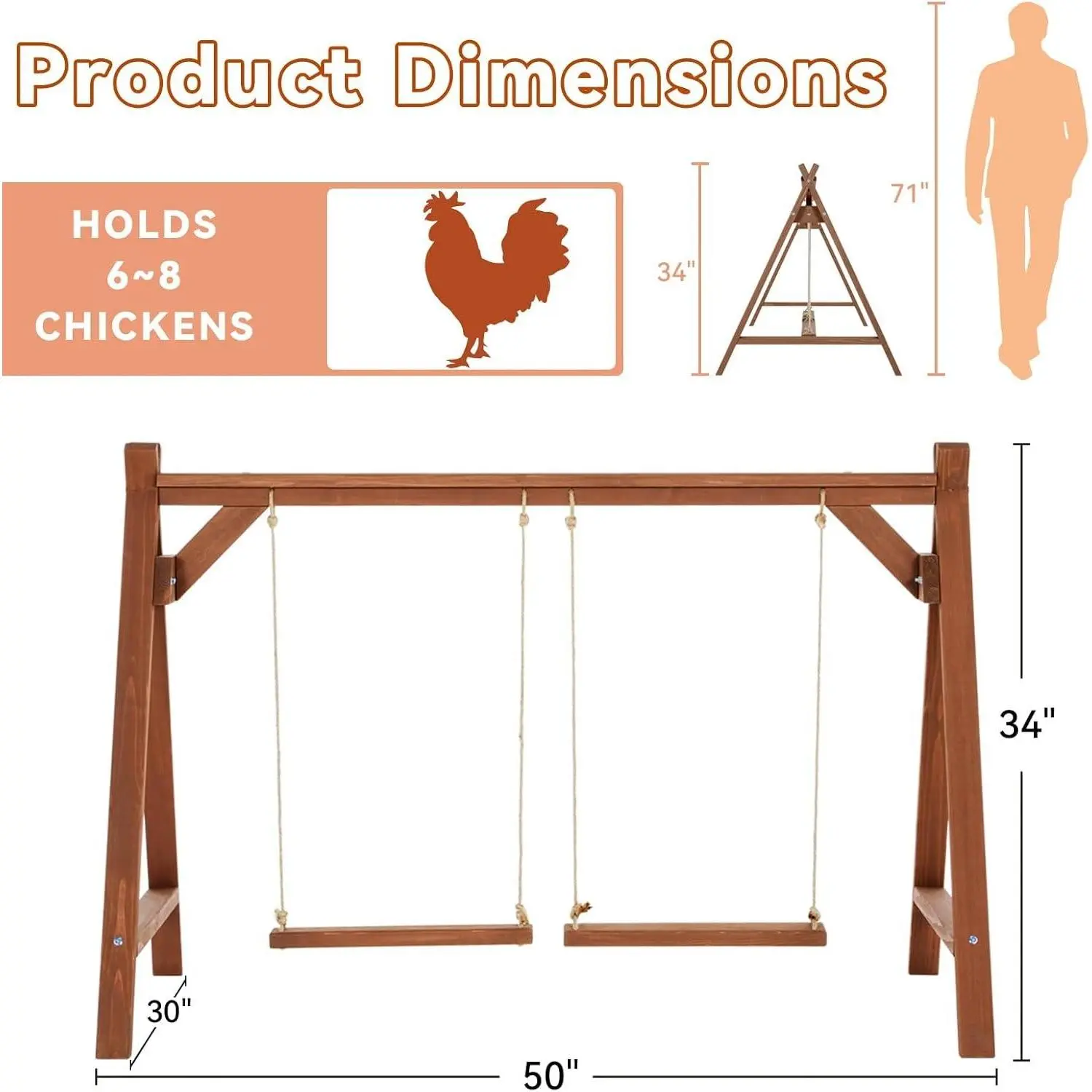 Cedar Chicken Roosting Ladder with Swing – Sturdy Wooden Bird Perch Ramp, Easy Assembly and Cleaning, Appropriate for 6-8 Chickens, Encourages Healthy Activity – Ideal Bird Cage Add-on