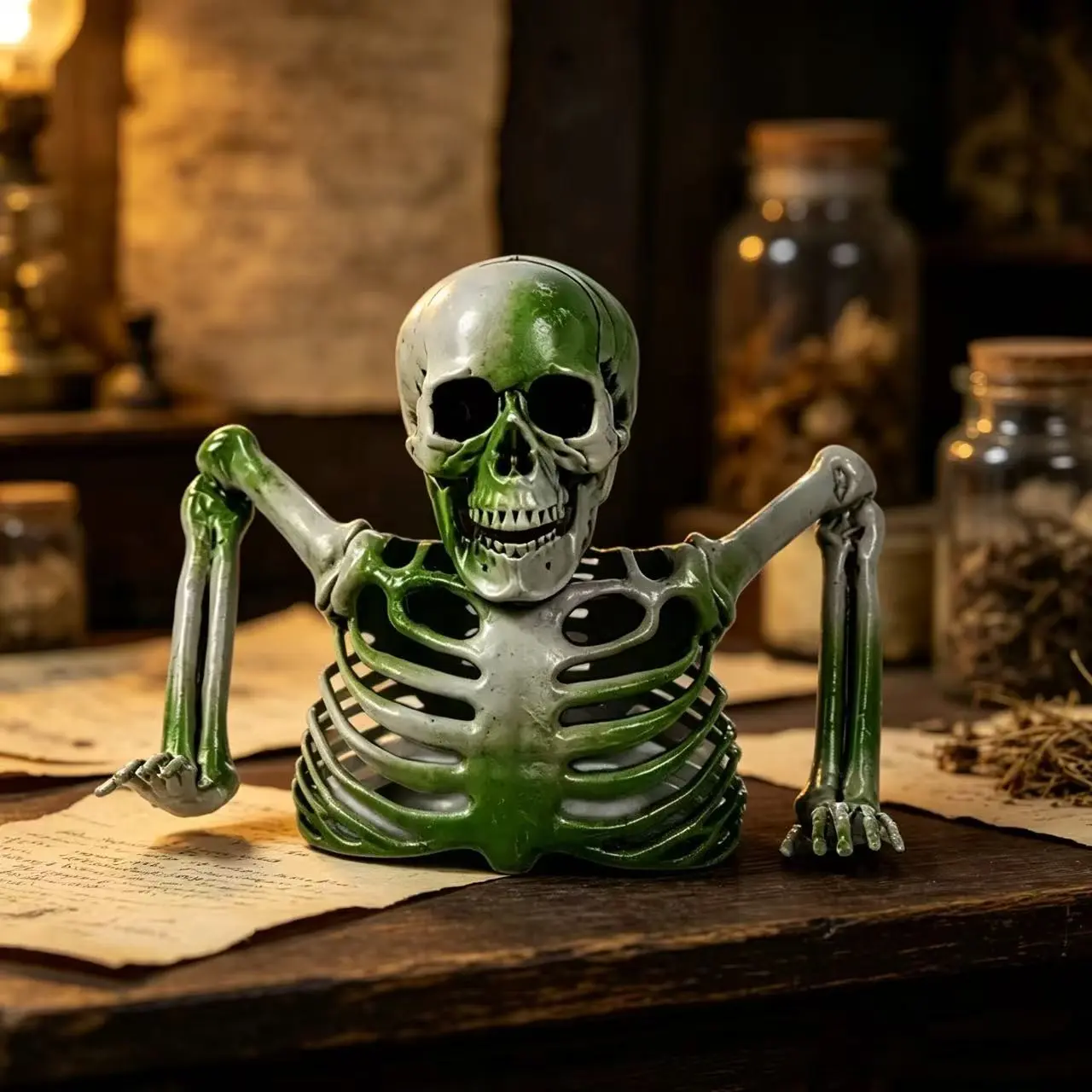 Realistic Half-Body Skeleton Halloween Decoration, Movable Jaw Skull & Rib-Cage Ornament, Weather-Effect Bones for Halloween Party Decor