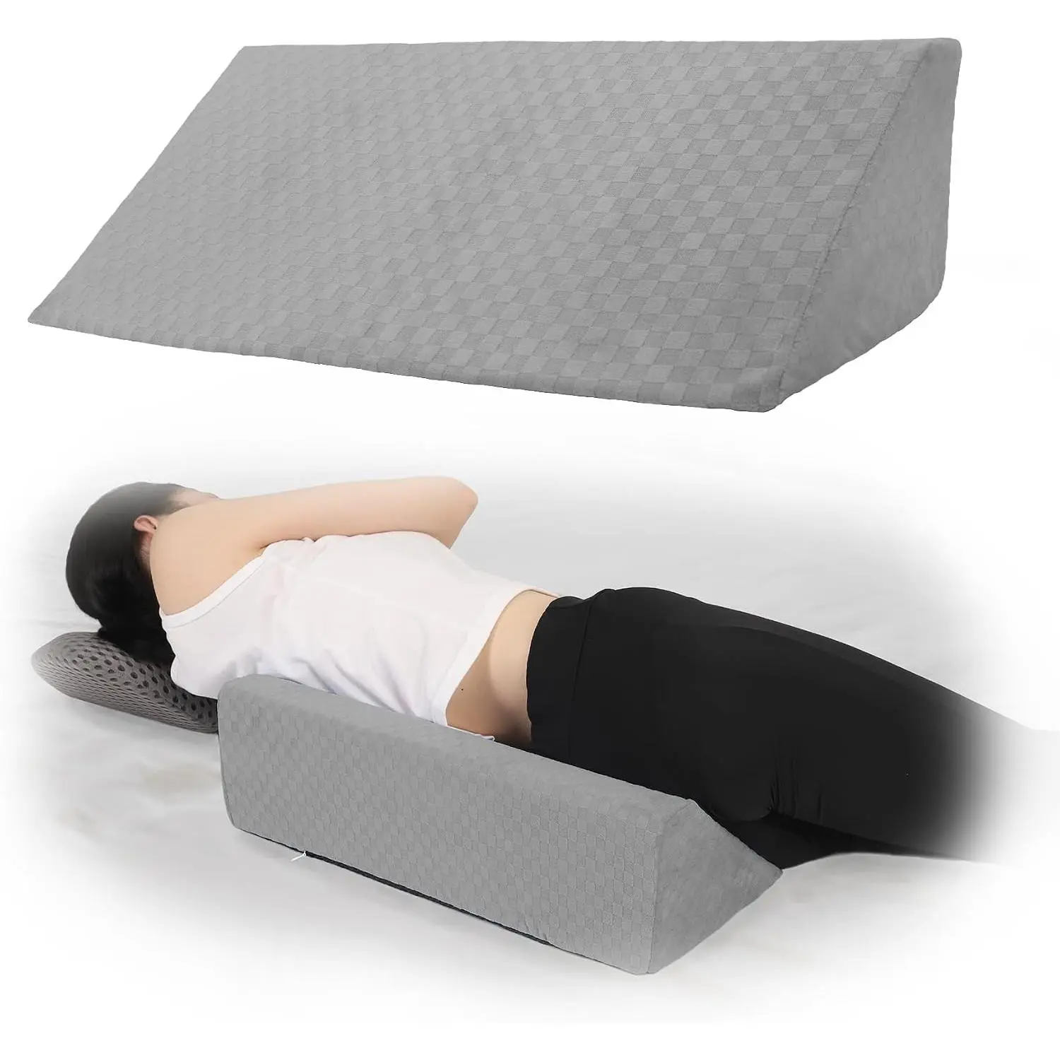 Bed Wedge Pillow for Side Sleeping Sponge Filled Body Positioning | Triangle Pillow Suitable for Pregnancy and Surgery Prevent Bed Sore for Leg and Back Support with Pillow Case (Light Gray)