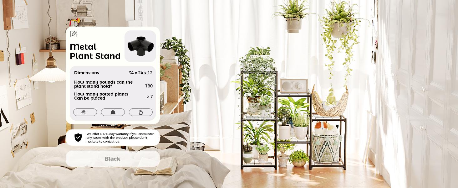 Bamworld Black Plant Stand Outdoor Metal Plant Shelf for Multiple Plants 3 Tiers Ladder Plant Holder Waterproof for Garden Living Room Patio Morden Home Decor Gardening Gifts