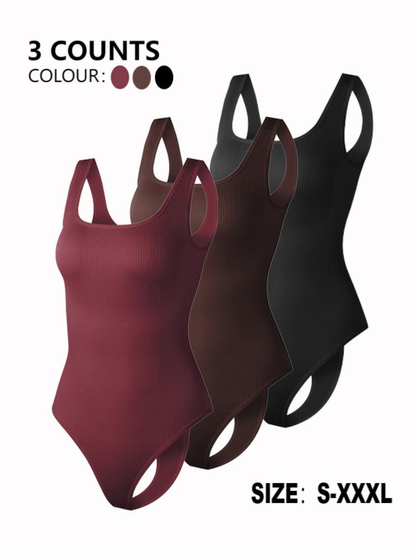 Women's Solid Backless Ribbed Shapewear Bodysuit, Breathable Comfortable Hook & Eye Closure Crotch Shaper, Tummy Control Butt Lifter, Ladies Shapewear for Daily Wear, Invisible Bodysuits