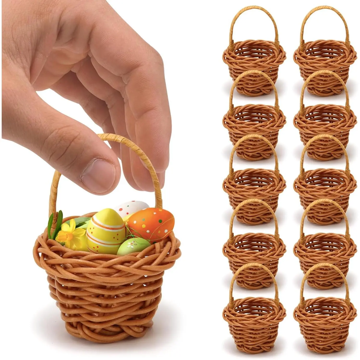 10Pcs Mini Easter Woven Wicker Baskets with Handle Bulk for Favors, Home and Office Decor and Floral Arrangements