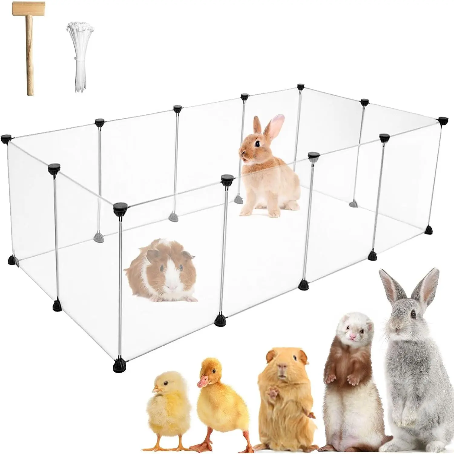 12 Panels Pet Playpen 16”x12” Bunny Pen Rabbit Cage Pet Fence Indoor DIY Plastic Enclosure for Guinea Pigs Bunny Hamsters Hedgehogs Clear