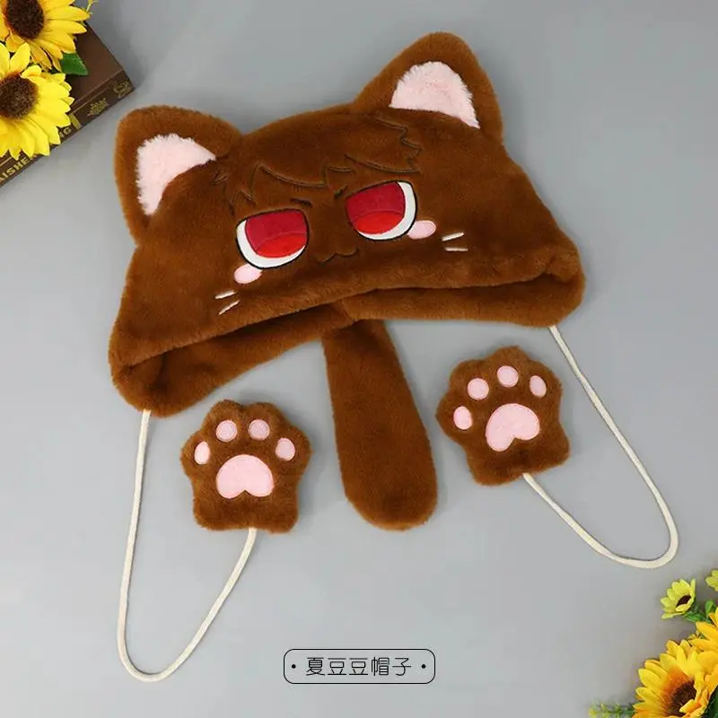 Game Genshin Impact Anime Hat Cosplay Wanderer Scaramouche Kawaii Fluffy Cat Ear Plush Cap Cosplay Props Costume Party Hats Gift