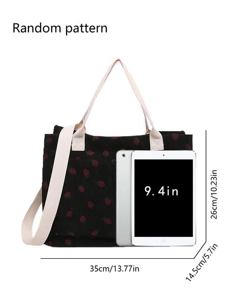 Small fresh strawberry print canvas tote bag for women Strawberry Themed Bag Large capacity multi-pocket shoulder bag Fashionable and versatile student bag Can hold mobile phones and cosmetics to meet the capacity needs of daily commuting and shopping