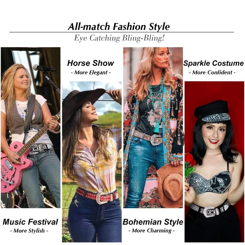 ZQTIVE Women's Rhinestones Leather Belt - A Blinging Cowgirl Must-Have! Western-Inspired Studded Waist Belt, Perfect Accent for Jeans, Pants, and Beyond, Showcasing Your Unique Western Spirit