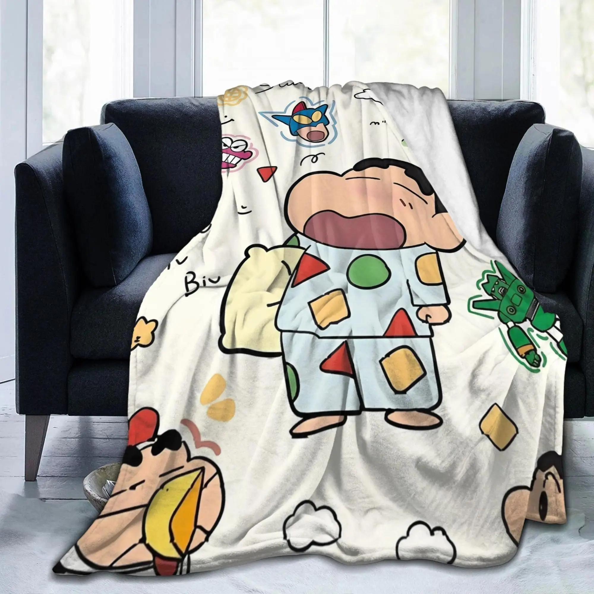 Crayon Shin-Chan Cartoon Flannel Throw Blanket, Funny Anime Character Print Soft Cozy Blanket for Outdoor Travel Bed Sofa Rug and Fan Gift