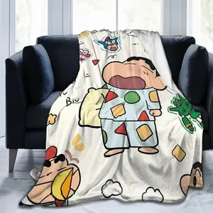 Crayon Shin-Chan Cartoon Flannel Throw Blanket, Funny Anime Character Print Soft Cozy Blanket for Outdoor Travel Bed Sofa Rug and Fan Gift
