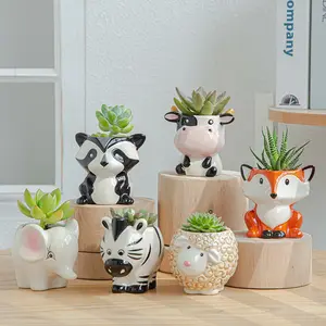 6-Piece Cartoon Animal Shape Flower Pots Set, Ceramic Succulent Pots, Creative Home Decor for Living Room Office Desk Garden Planters