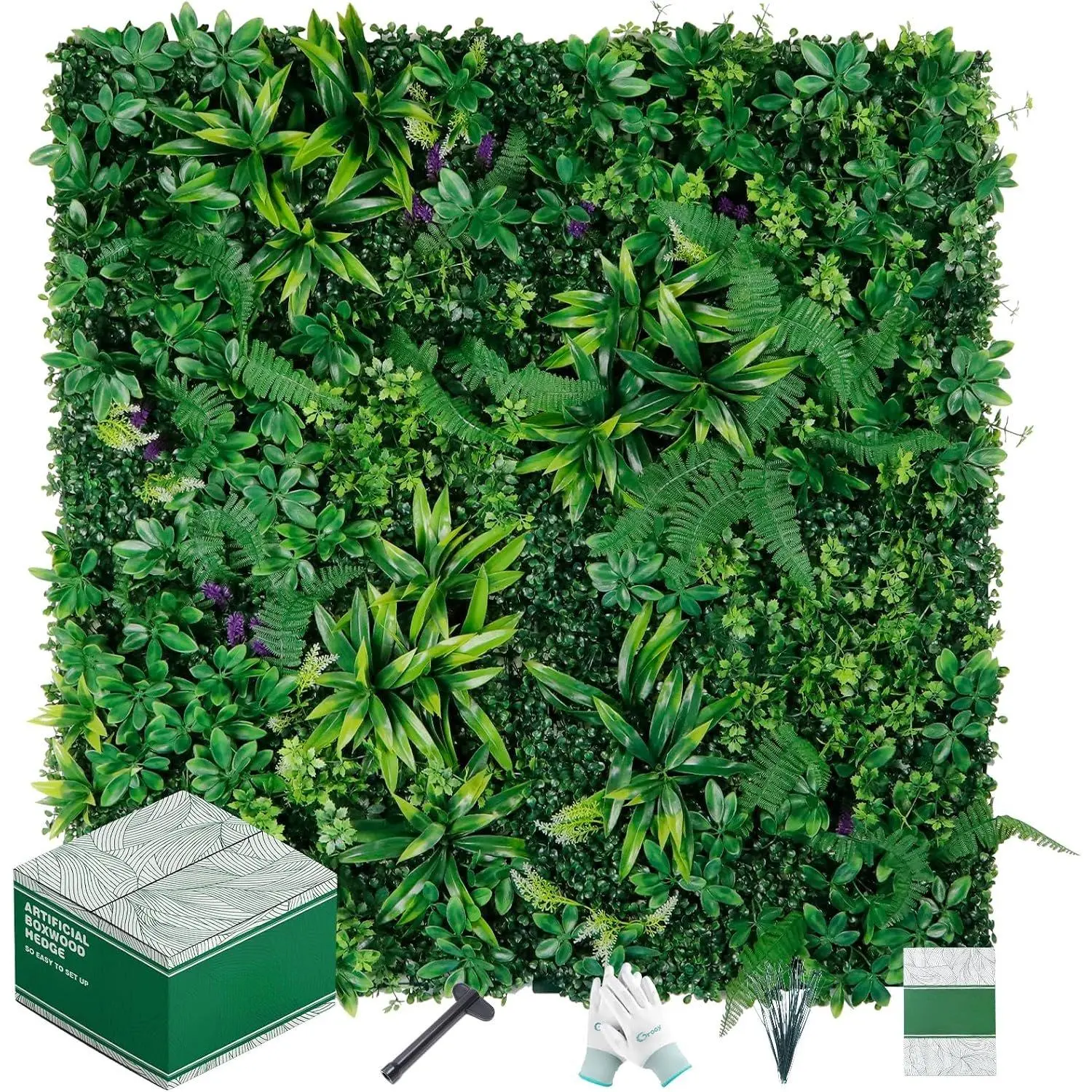 Artificial Boxwood Panels, Grass Wall Panels 20"x20"(6pcs),  Hedge Fence Screen with UV Protection,  Greenery Backdrop for Indoor Wedding and Outdoor Garden Backyard