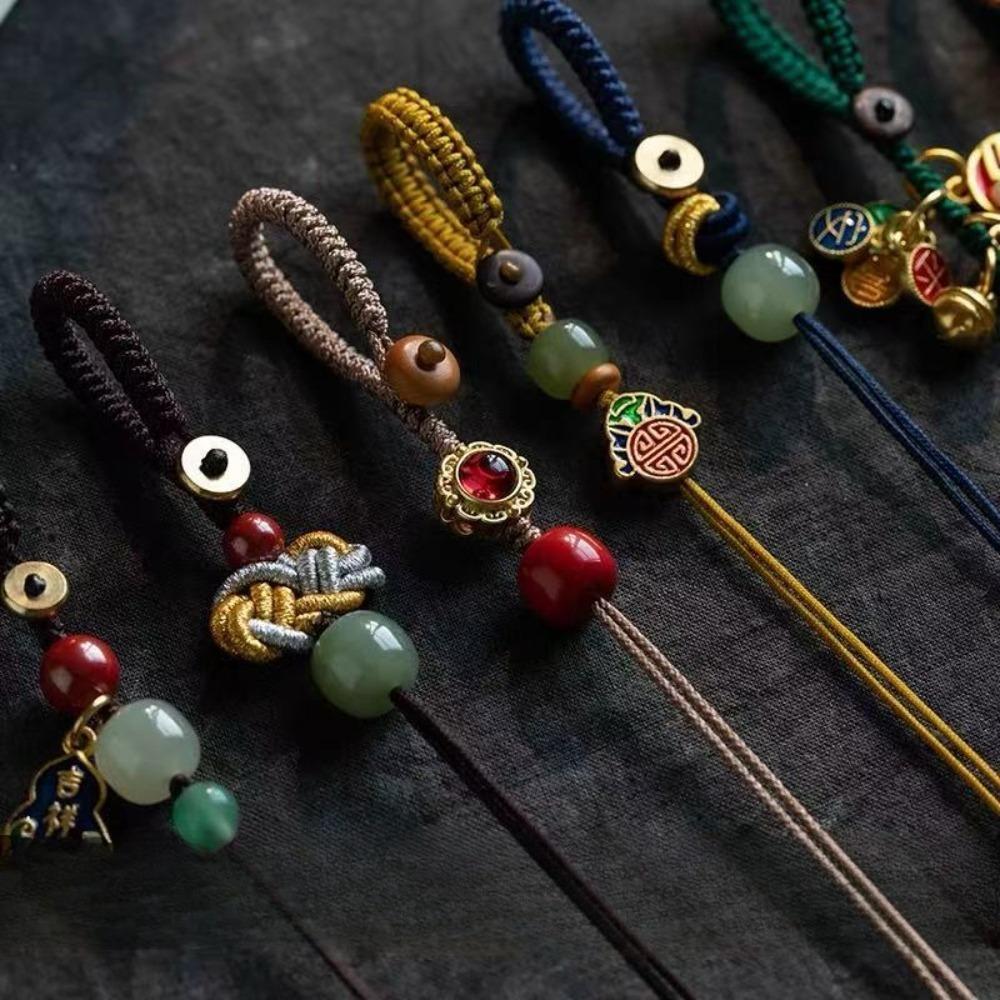 2026 New Handwoven White Jade Keychain, Chinese Style Cute Car Key Lanyard, Trendy Unisex Daily Travel Accessory